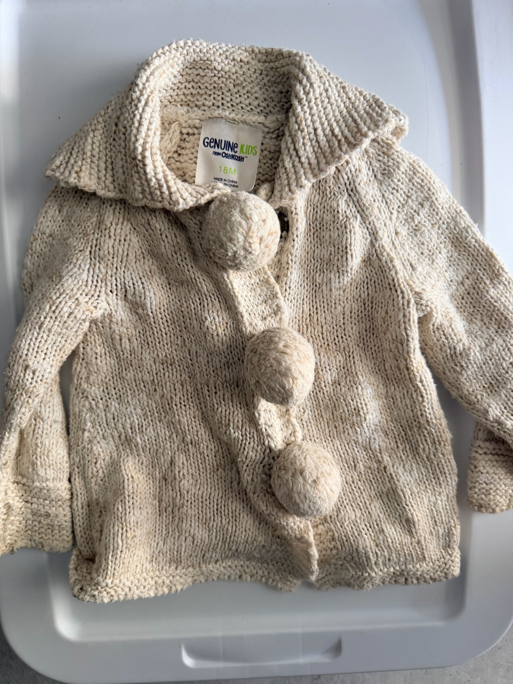 OshKosh B'gosh Cream Pom-Pom Knit Cardigan